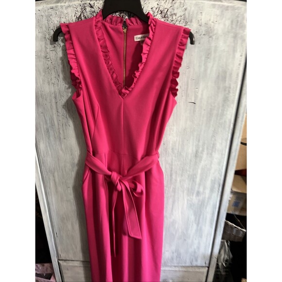 Calvin Klein wide leg ruffled jumpsuit romper Sz 12 pink cottage core feminine - Picture 8 of 13